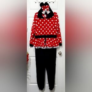 Disney Plush Pajama Comfy Hooded Minnie Mouse Sleepwear Women's Small 4-6 EUC